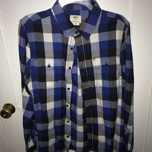 Blue, white and black vans flannel/button up shirt